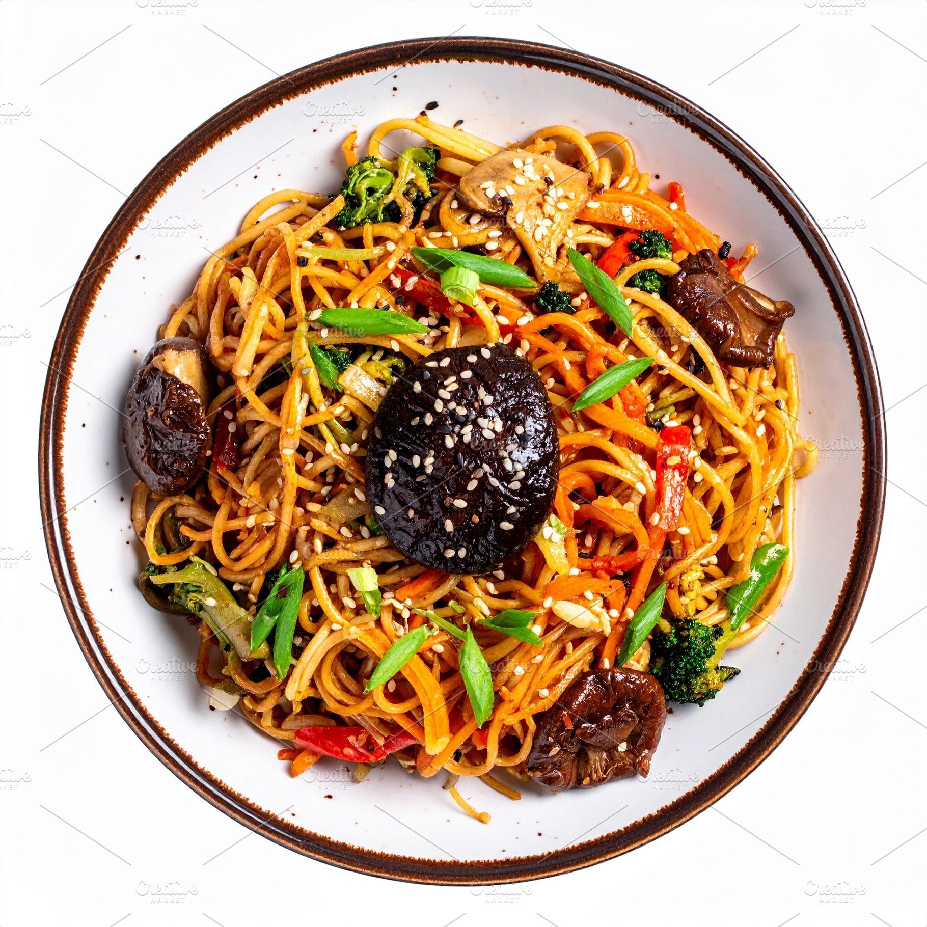 vegetarian asian noodles food AI generated, a Photo by WorldOfPhotos