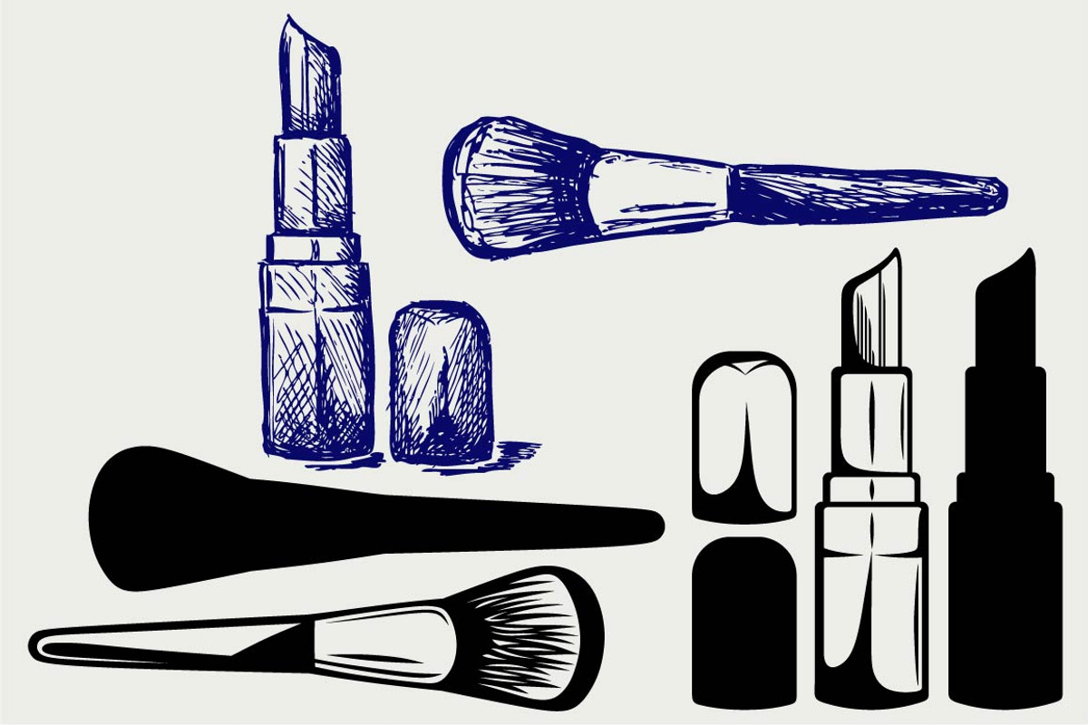 Lipstick and powder brush SVG, an Outline Icon by LineworkStock