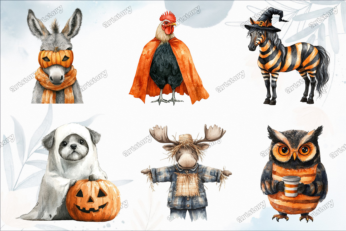 Whimsical Halloween Animal Clipart, an Illustration by designcity5 (Photo 2 of 5)