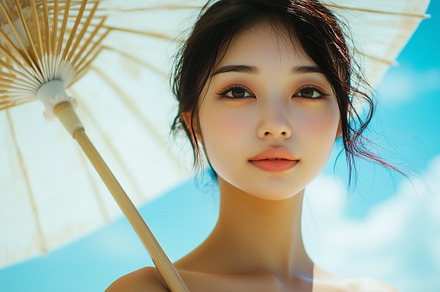 Serene asian woman holds a parasol, a Person Photo by MistyDay