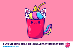 Cute Unicorn Soda Drink Illustration