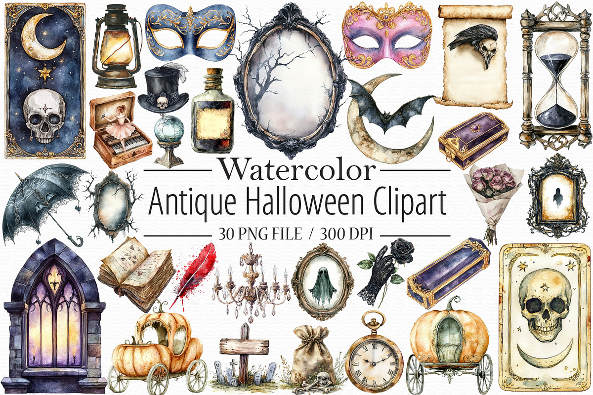 Antique Halloween Clipart, an Illustration by Libby Wishes (Photo 1 of 5)