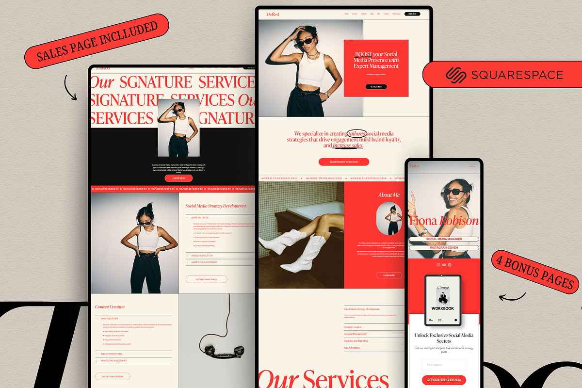 Red Squarespace website template, a Squarespace Template by Row Creative (Photo 1 of 10)