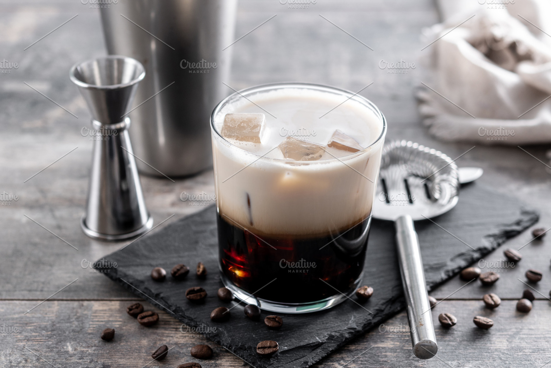 Refreshing Boozy White Russian Cocktail with Vodka and Cream, a Food & Drink Photo by etorres69