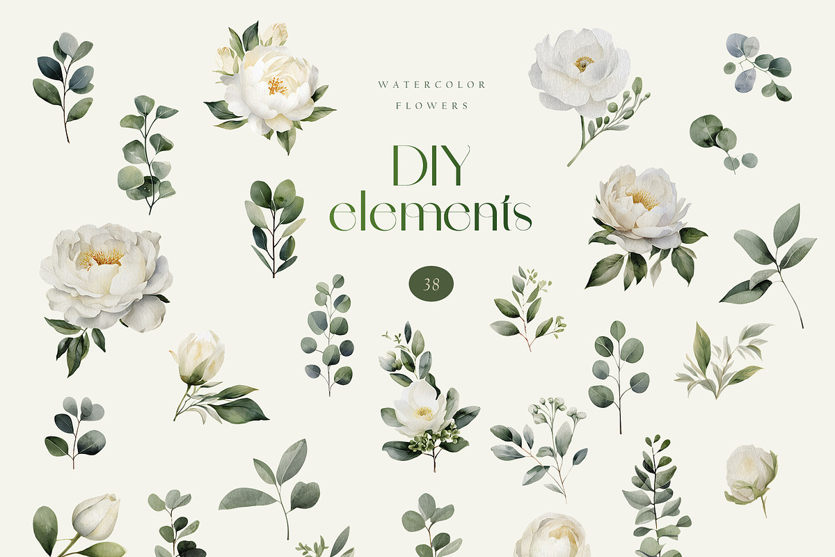 Watercolor wedding white peonies, a Decorative Illustration by MariGraphic boutique (Photo 9 of 10)