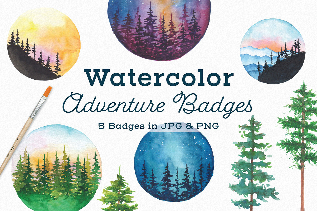 Watercolor Pine Tree Elements, an Illustration by ECHOFOXX (Photo 3 of 4)