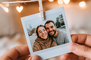 Couple holding a polaroid photo in a cozy setting, an Arts & Entertainment Photo by AlyaAnd