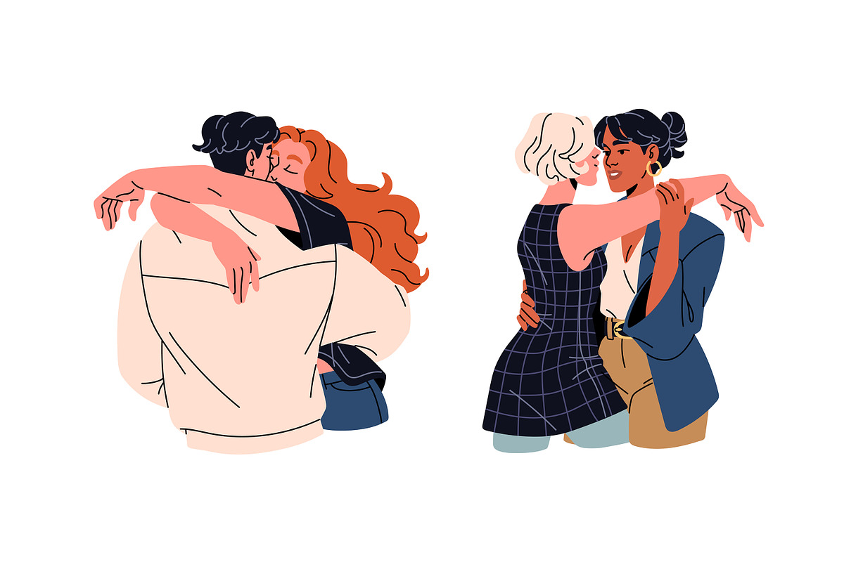 Diverse couples kiss, hug set, cards, a Person Illustration by PaperTrident (Photo 4 of 14)