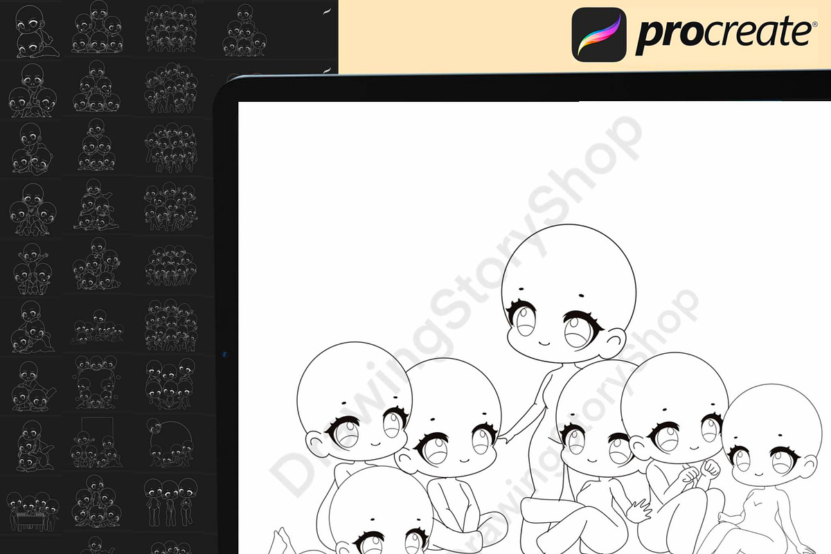 50 Procreate Chibi Base Group Stamps, a Brush Add-On by DrawingStoryShop (Photo 6 of 7)