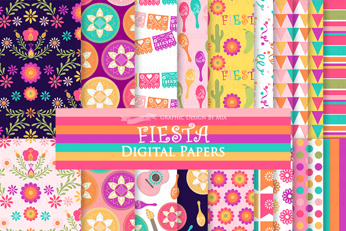 Fiesta Clipart+Pattern set, an Illustration by Mia's Graphic Design