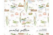 Swan Frog Log Pond Lilies pattern, a Pattern Graphic by Milatoo (Thumbnail 1 of 3)