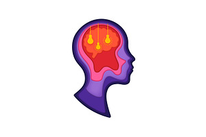 Light bulb ideas in paper cut head, a Person Illustration by Vector Tradition