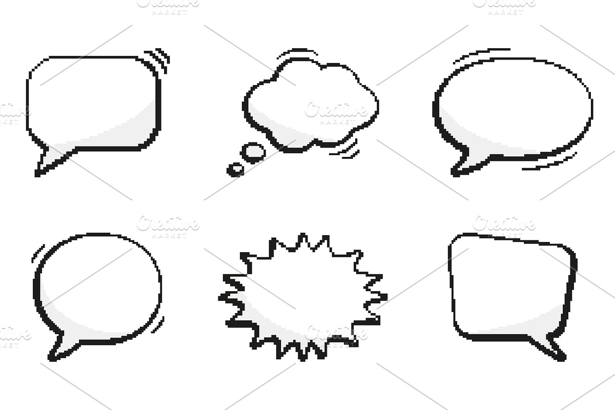 Pixel Art Speech Bubbles Icons Set, an Object Illustration by Vector Creator