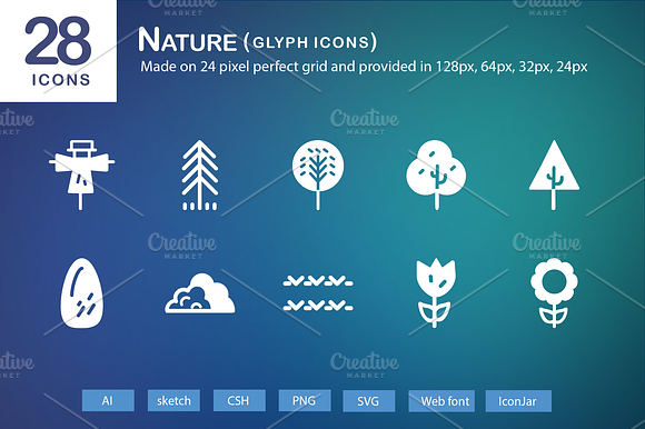 28 Nature Glyph Icons