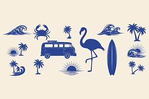 Coastal Surf Clipart Set, an Object Illustration by MkStudio