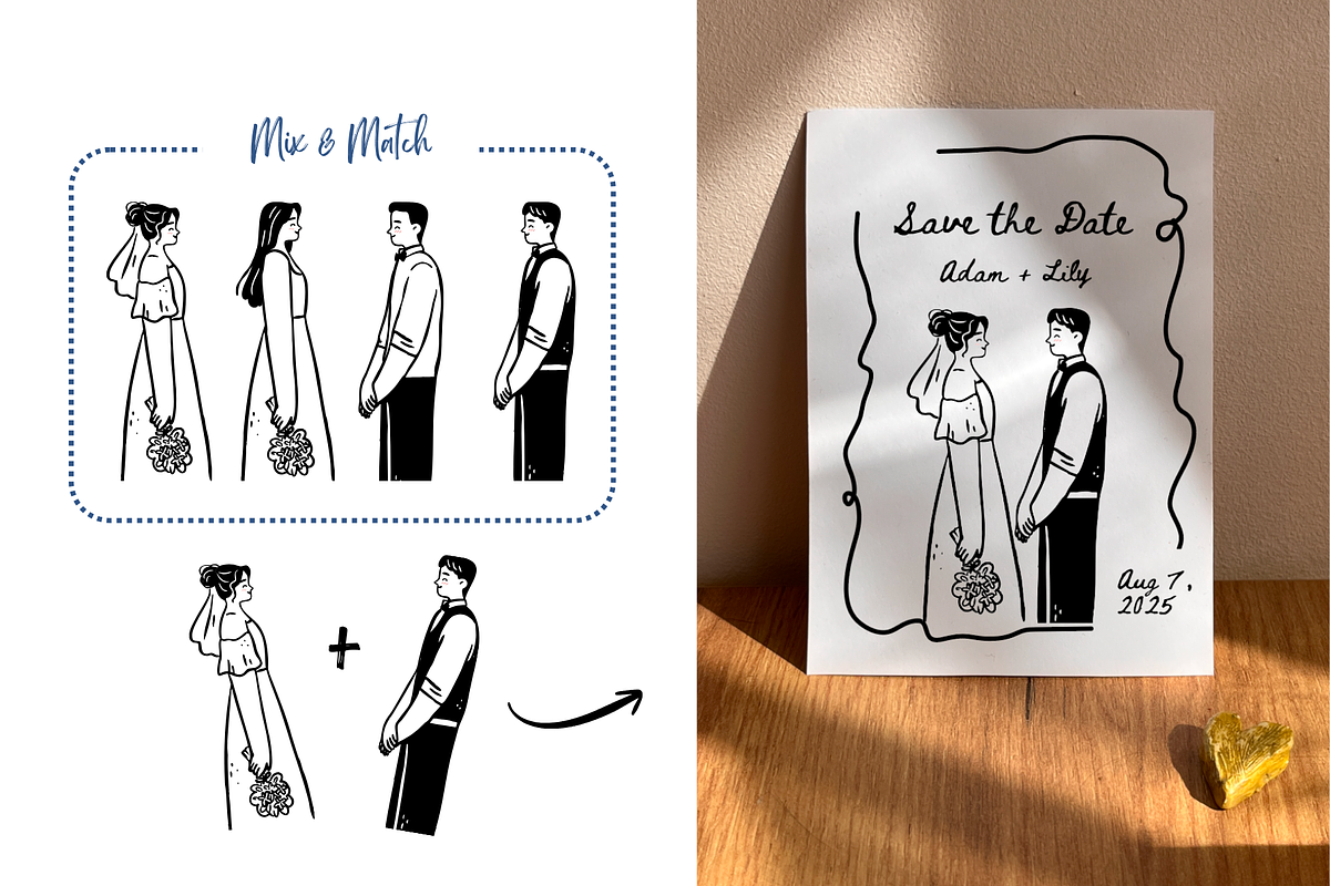 Whimsical Bride & Groom wedding art, a Decorative Illustration by Heartwarming Art (Photo 6 of 11)