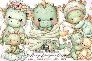 Cute Baby Dragons Clipart, an Illustration by Sublimation Artist