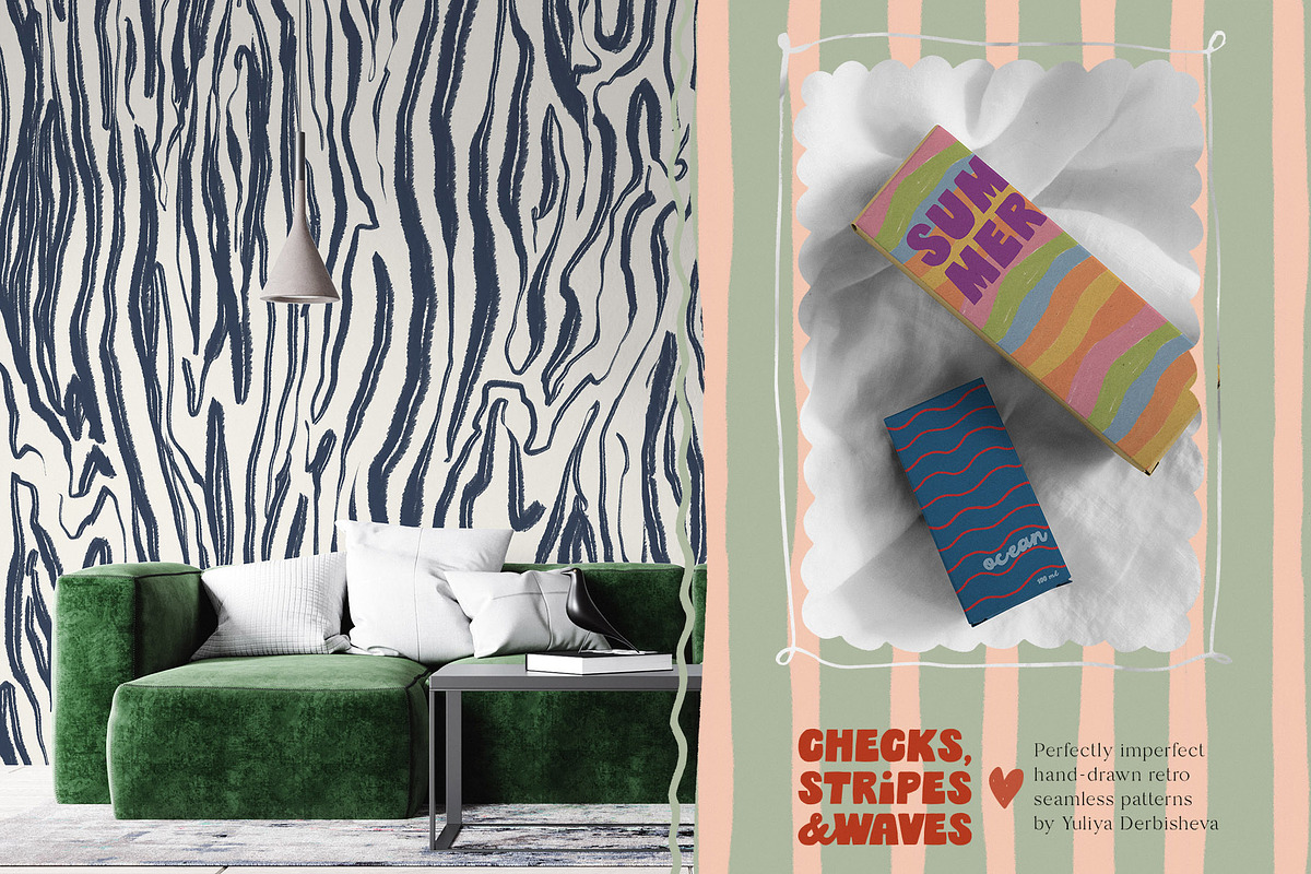 Stripe Wave Dot Tile Retro patterns, a Pattern Graphic by Yuliya Derbisheva (Photo 9 of 13)