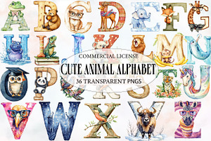 Cute Animal Alphabet Clipart Bundle, an Illustration by Designworld
