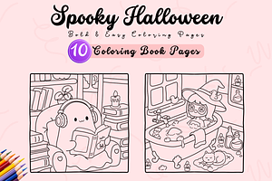 Spooky Halloween Coloring Pages, a Seasonal Illustration by Neon Studio