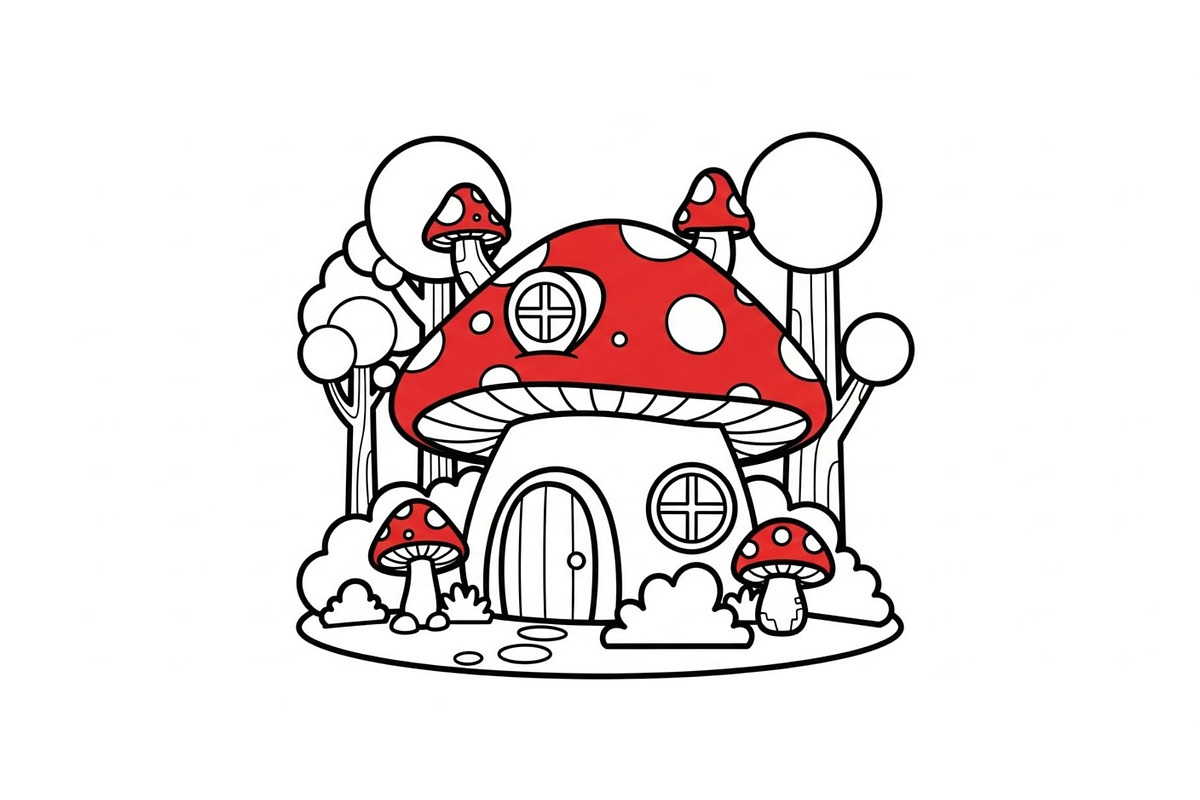 Whimsical Mushroom House Line Art bu, an Illustration by Designs_River (Photo 12 of 51)