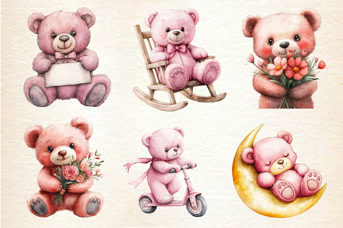 Pink Cute Blush Teddy Bear Clipart, an Illustration by Dream Creation (Photo 2 of 6)