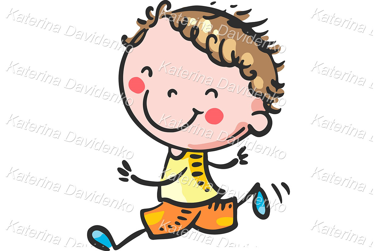 Cartoon happy kids running together, a Person Illustration by Bubert Art