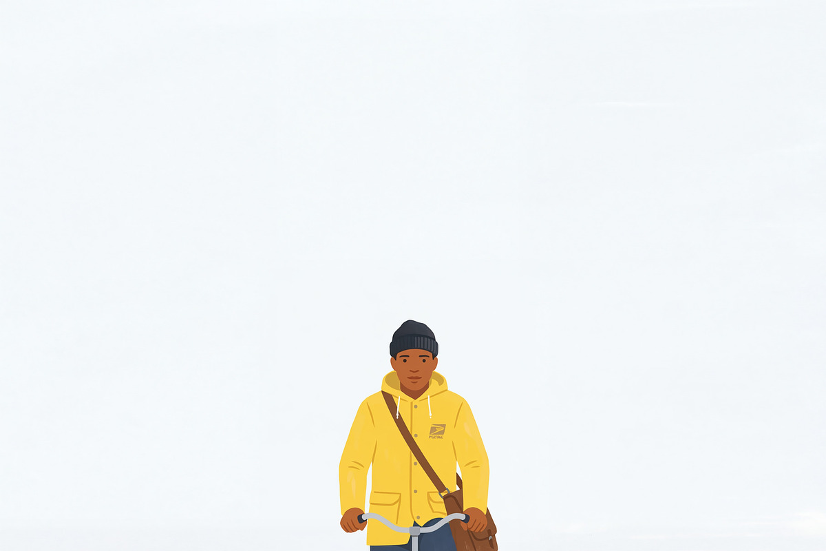 Postal worker on bicycle, a Decorative Illustration by Virgo Studio