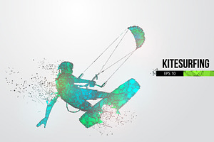 Silhouettes of a kitesurfer