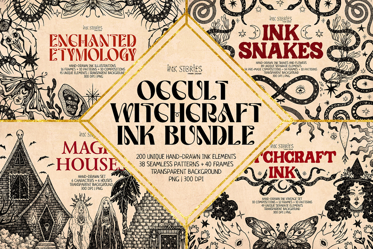 Occult Witchcraft Ink Bundle, a Seasonal Illustration by Ink Stories (Photo 1 of 18)