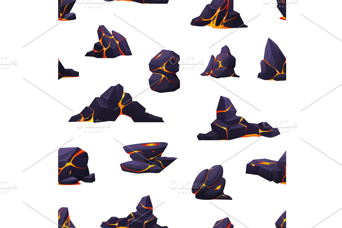 Lava rocks seamless patterns. Stones, an Illustration by LadadikArt