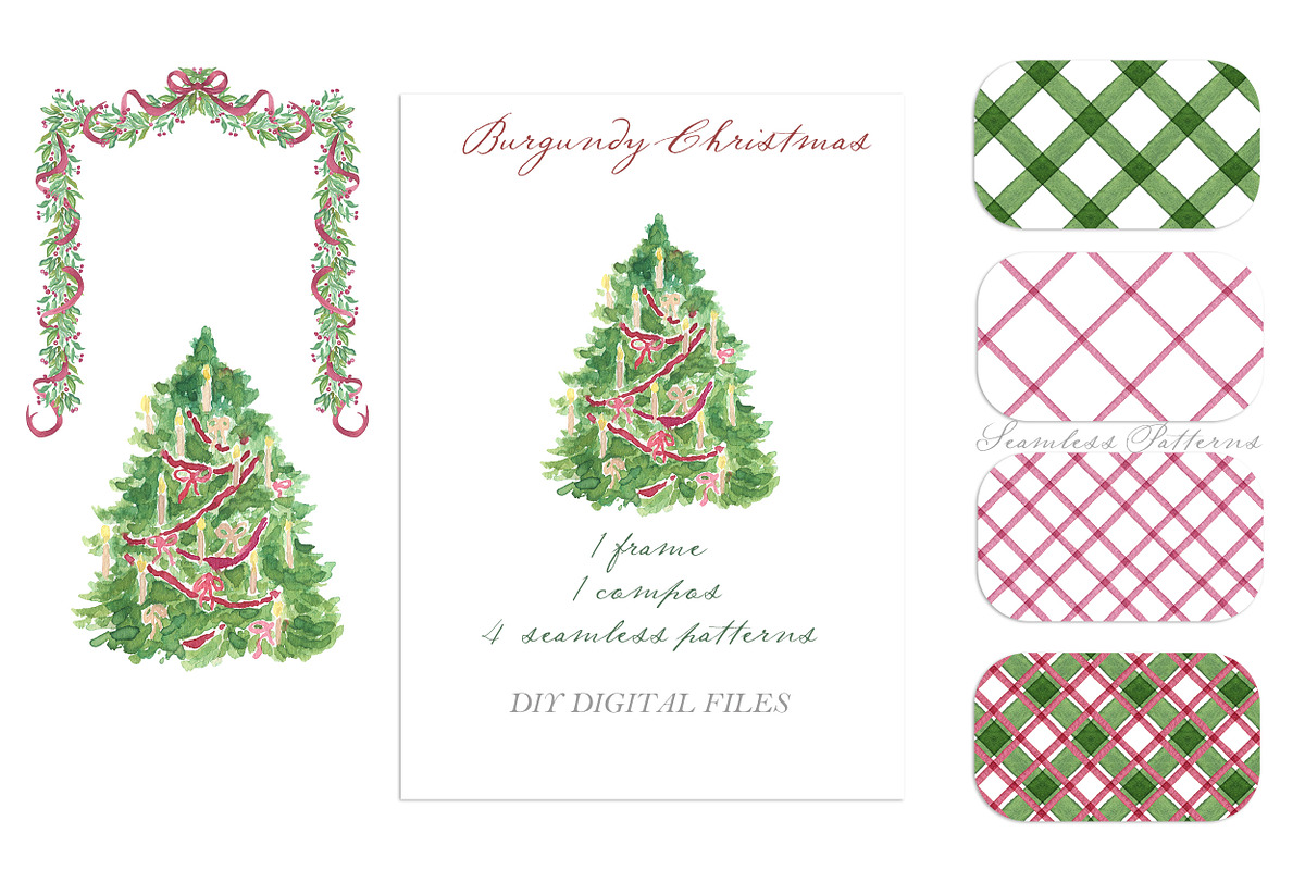 Christmas Burgundy Watercolor DIY, a Graphic by LABFcreations (Photo 2 of 4)