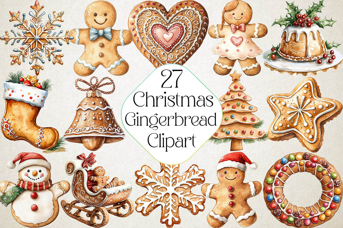 Christmas Gingerbread Clipart Bundle, an Illustration by DreamPrint404 (Photo 1 of 6)