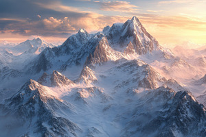 Majestic Snowcapped Mountains Sunset, a Photo by Pixeness Studio