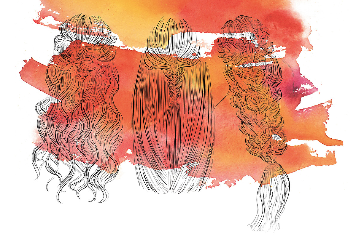 Long hair line art illustrations, an Illustration by esylvia (Photo 3 of 3)