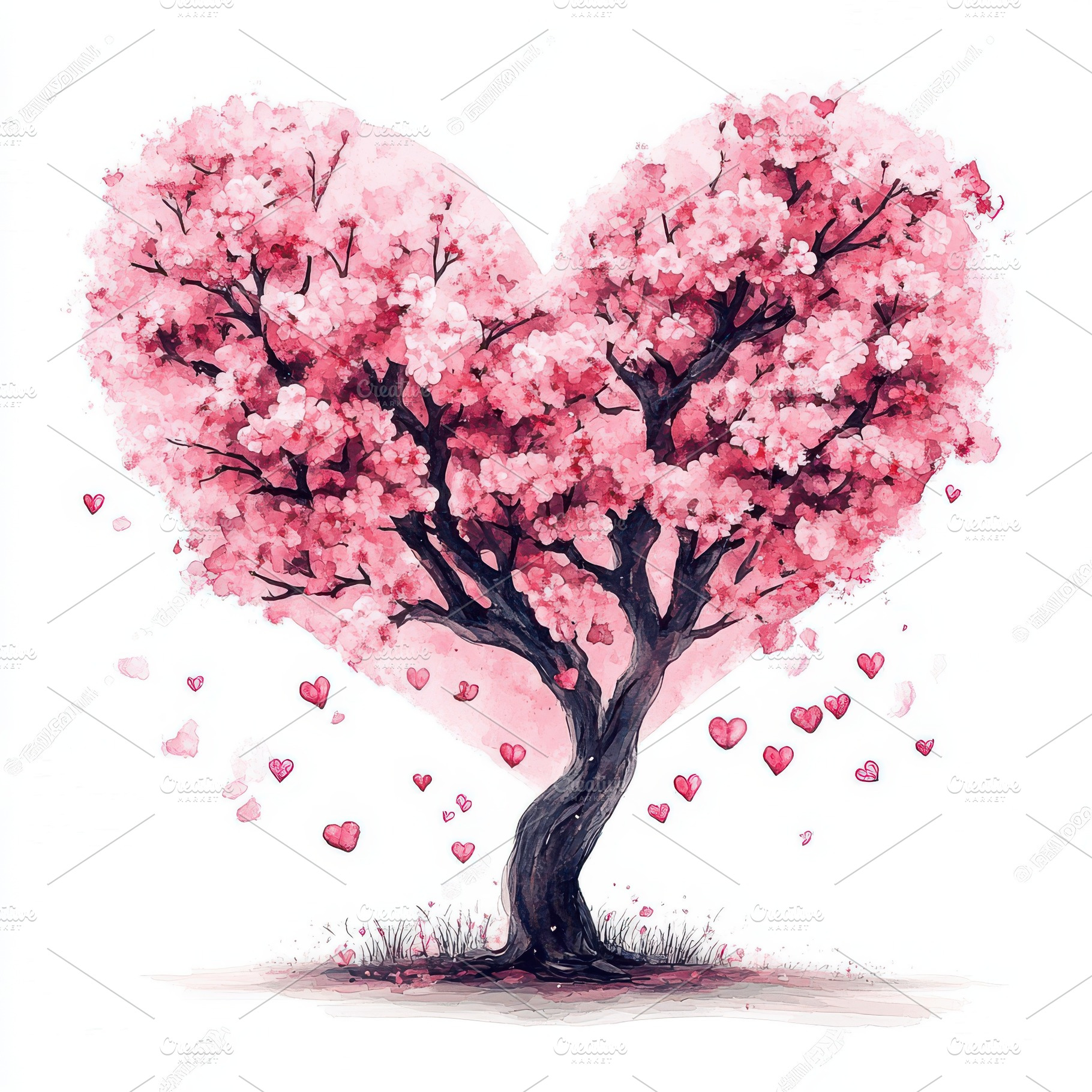 Heart shaped tree with watercolor pi, an Abstract Photo by Pixeness Studio