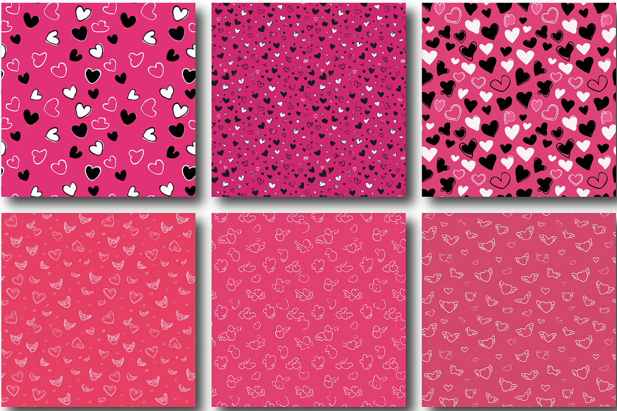 Black and Pink Valentine Pattern, an Illustration by CraftArtStudio (Photo 3 of 3)