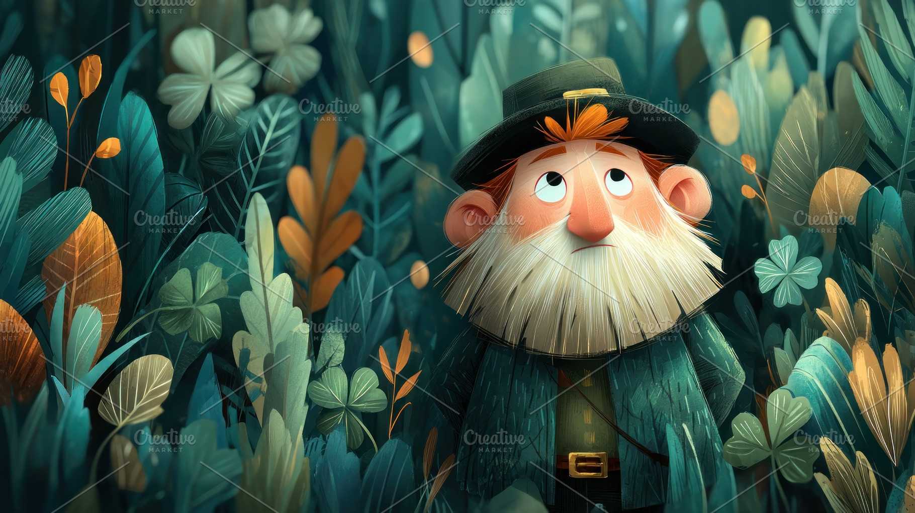 Cartoon-style bearded man in green outfit and hat standing in a, a Nature Photo by José Manuel Gelpi