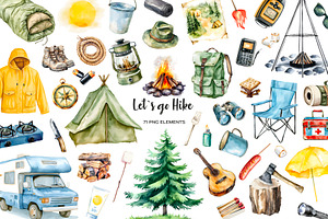 Watercolor camping clipart Hiking, an Object Illustration by Art and Funny
