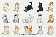 15 Bundle Watercolor Cute Cats Pet, an Animal Illustration by Morspective (Thumbnail 8 of 8)