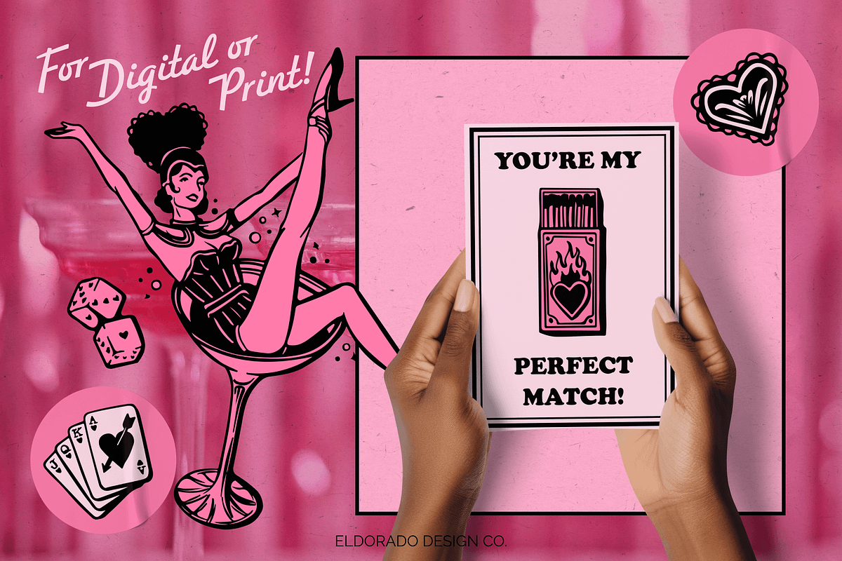 Lucky Love Retro Valentines Graphics, a Seasonal Illustration by Eldorado Design Co. (Photo 3 of 5)