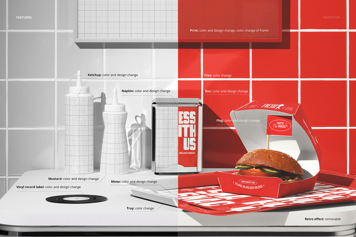 Restaurant Poster Burger Mockup, an Advertising Mockup by creatsy5 (Photo 3 of 6)