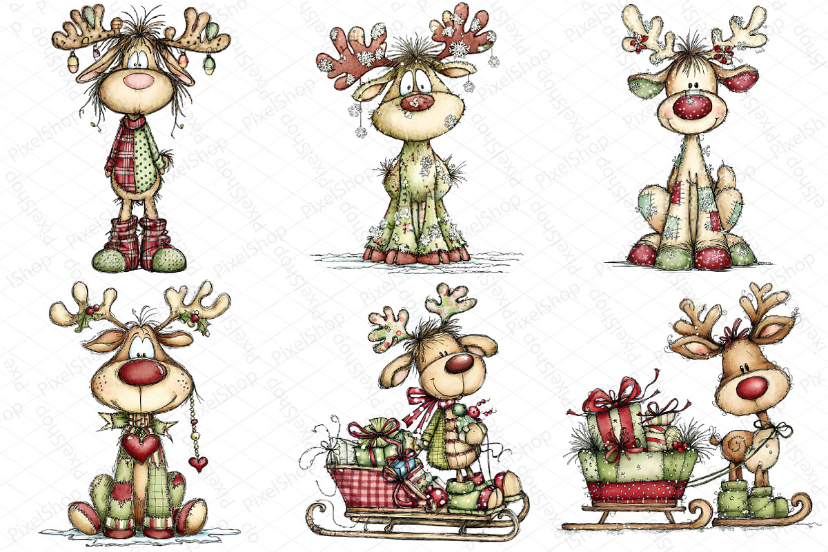 Whimsical Patchwork Reindeer Clipart, an Illustration by DreamPrint404 (Photo 7 of 7)
