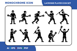 Lacrosse Player Icon Set Simple, a Solid Icon by Fontmine Studio