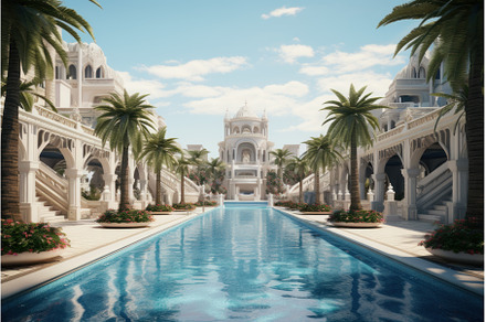 Tranquil Empty luxurious resort pool, a Nature Photo by Ylivdesign