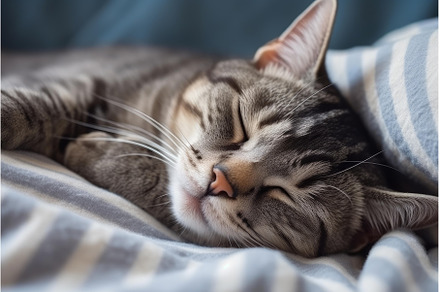 Cute tabby cat sleeping peacefully, an Animal Photo by Ylivdesign