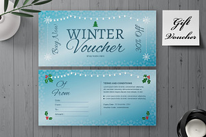 Winter gift voucher Template, a Stationery Template by MightyDesign