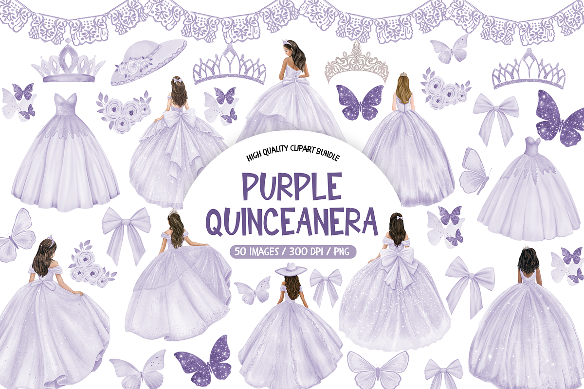 Lavender Quinceanera Clipart Set, an Illustration by TatiMockup (Photo 1 of 6)
