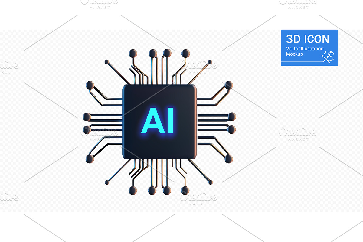 3D illustration of an AI microchip, a Technology Illustration by ZinetroN
