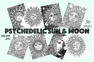Coloring Page Psychedelic Sun & Moon